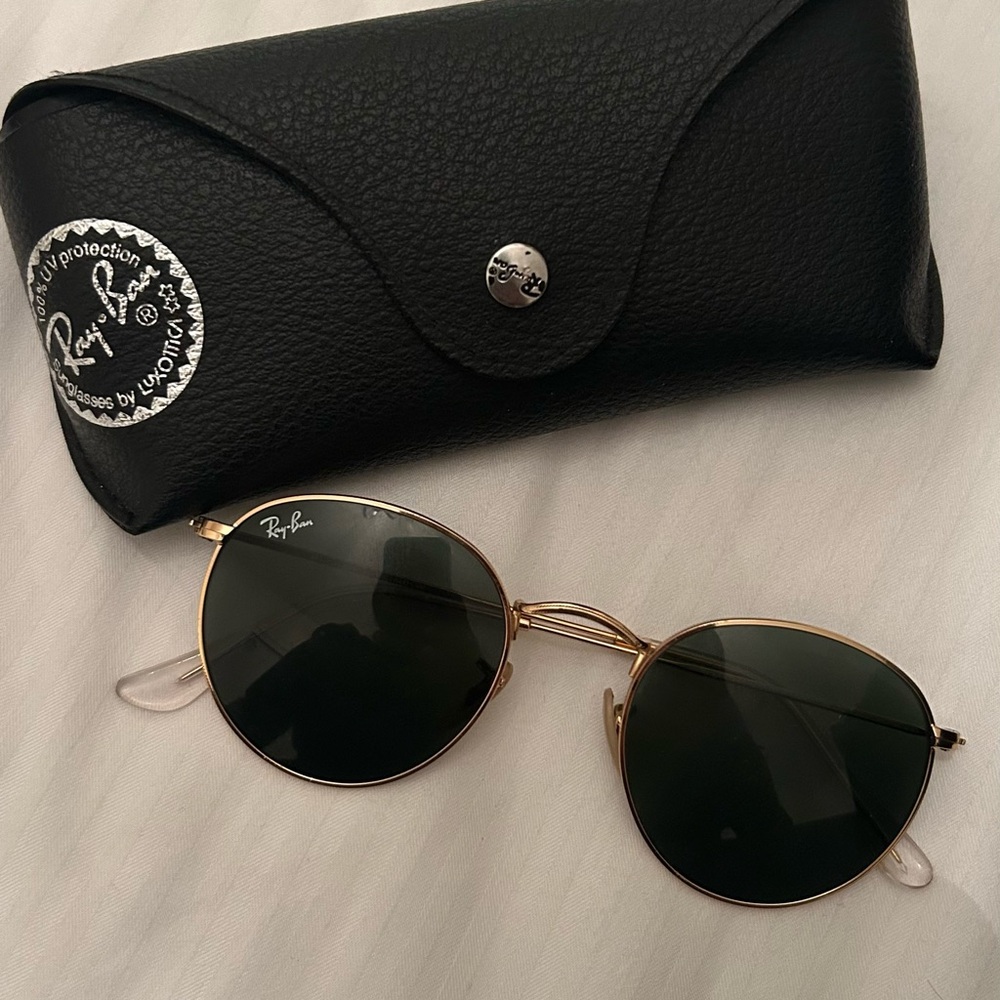 Ray-Ban Gold Frame Sunglasses with Black Lenses